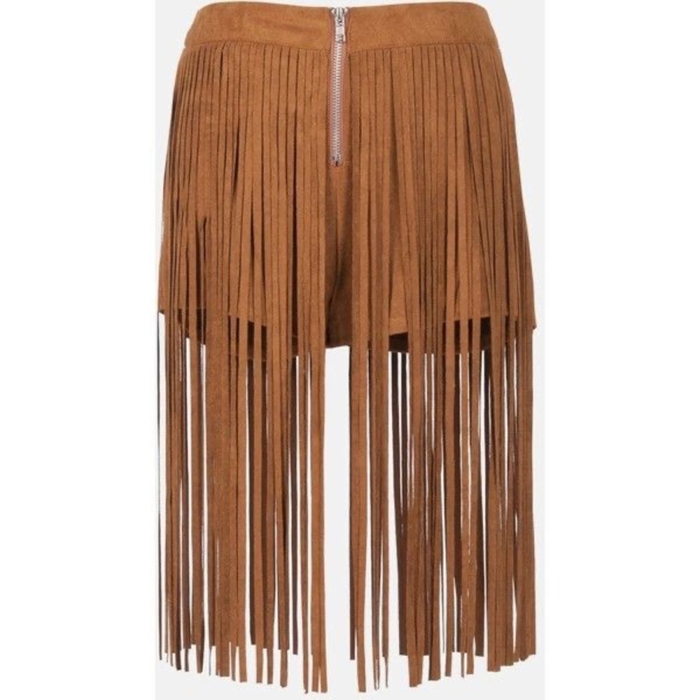 Stefano Di Roma camel‎ faux suede fringe shorts western festival boho leather